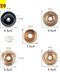 Kickass 5 Pack Wood Carving Discs For Angle Grinders Featuring 4 And 4 1 2 Inch Teeth With 5 8 Inch Arbor Heavy Carbon Steel Stump Grinding Wheels To Crunch Logs Fast showing different disc sizes and specifications.