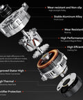 Exploded view of premium 12V 110A alternator with labeled components for 2007-2015 Nissan models, showcasing internal parts and features.