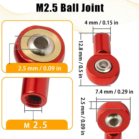Close-up of 10 Pack M2.5 Tie Rod End Ball Joint Aluminum Ball Head Holder Steering Linkage 13mm Upgrade Parts For HSP Tamiya Mini 4WD