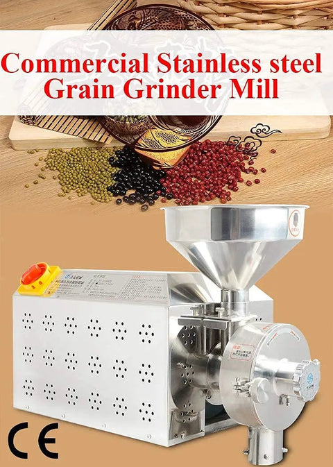 3.3Kw Commercial Stainless Steel Grain Grinder Mill For Industrial Use with a large stainless steel body, grain tray.