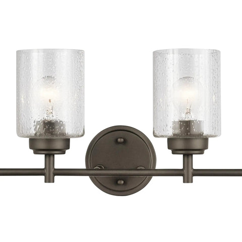Two-light section of Four Light Vanity Light In Olde Bronze With Clear Seeded Glass For Above Bathroom Mirror