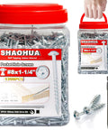 One And A Quarter Inch Pocket Hole Screws Set, 1200 Pcs, Coarse Thread For Furniture And Cabinets, Zinc Plated, Size Number Eight, Works With Kreg Jig, Indoor Use, DIY Friendly Portable Box With SQ2 Square Drive Bit shown