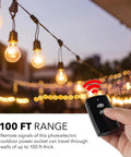 Hand holding remote control with lights in background for Outdoor Indoor Wireless Remote Control 3 Prong Outlet Kit