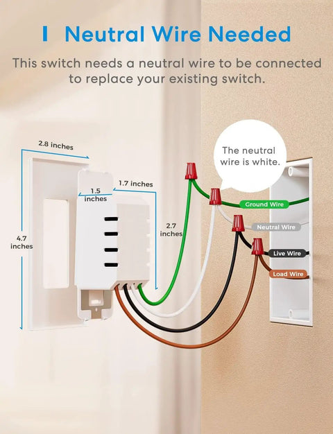 Smart Light Switch With HomeKit Siri Alexa Google Assistant And SmartThings 2.4Ghz Wi Fi Neutral Wire Required Single Pole Remote