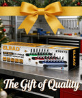 Pro Grade 21-Piece Hex And Torx Socket Set With Magnetic Rail Organizer box on workshop table with holiday decor