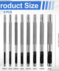 Leather Hole Punch Set 1.5mm-5mm For Belts And Leather Crafting, 8-piece steel hollow punches with measurements, Pro Grade 45 Steel
