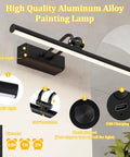 Slick Battery Operated Picture Light For Wall In Bold Black With Seamless RF Remote Control For Flawless Art Display And No Fuss Installation showing LED light and touch control.