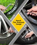 Pencil tire pressure gauge 2-pack with valve caps; stainless steel body, handheld gauge for car, pickup, RV, bicycle