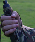 Close-up of hand holding Leakproof Outdoor Water Bottle With Rugged Oxford Cloth Carry Handle Built For Camping And Hiking