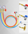 3 Way Car HVAC Manifold Gauge Set With Hoses And Quick Coupler Adapter For R134a R404a Refrigerant Charging Tool Kit