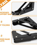 Storystore 12-inch folding shelf brackets, black metal, 2-pack; thickened support bar with 90° folding and wide base plate.