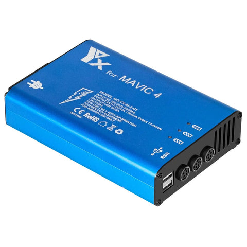 Mavic 4 Pro Drone Battery Charger Hub 5 in 1 Fast Charge Station in blue with three battery ports and two USB ports