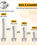 Heavy Duty 150 Piece Self Drilling Screws Kit Stainless Steel Rust Resistant Hex Washer Head Tek Screws For Sheet Metal No Pre Drill