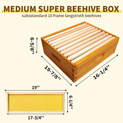 10 Frame Langstroth Medium Super Beehive Box Kit With Beeswax Dip Includes 10 Frames And Wax Foundations Yellow Unassembled