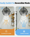 20-Inch Wall Mounted Fan With Lights, 360 Degree Tilt, Reversible Mode, cooling and air circulation in a kitchen setting