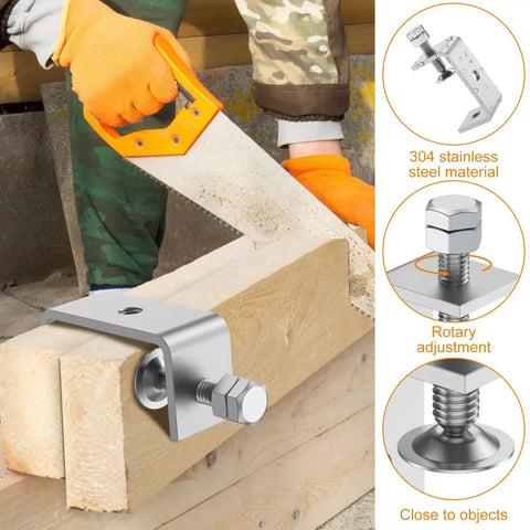 Heavy Duty 304 Stainless Steel C Clamp Set Of 2 Tiger Woodworking Clamps with wide jaws securing wood for carpentry.