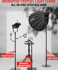Round Base Light Stand Monopod for Cameras and Lighting, 79 Inch Tall, Space Saving Studio Rig shown with camera setup.
