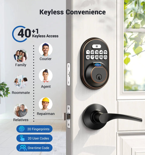 Dope Fingerprint Door Lock With Keyless Entry Pad And Auto Lock, Anti Peeping Password, oil rubbed bronze finish on door