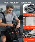 Man packing ropeless battle ropes into a gym bag, showcasing Ropeless Battle Ropes For Home Gym 2 Pack Quiet Cordless Ropes.