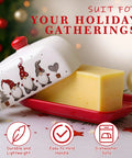 Festive Christmas Butter Dish With Tight Sealing Lid, Solid Ceramic Gnome Keeper For Kitchen Countertops, featuring gnomes, 190x121mm size.
