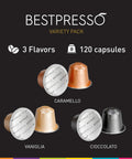 Original Machine Compatible Espresso Pods Grab N Go Variety Pack In Aluminum Capsules Caramel Vanilla Chocolate Flavors