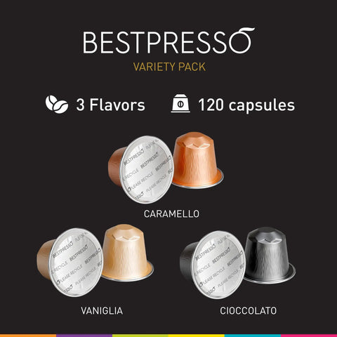 Original Machine Compatible Espresso Pods Grab N Go Variety Pack In Aluminum Capsules Caramel Vanilla Chocolate Flavors