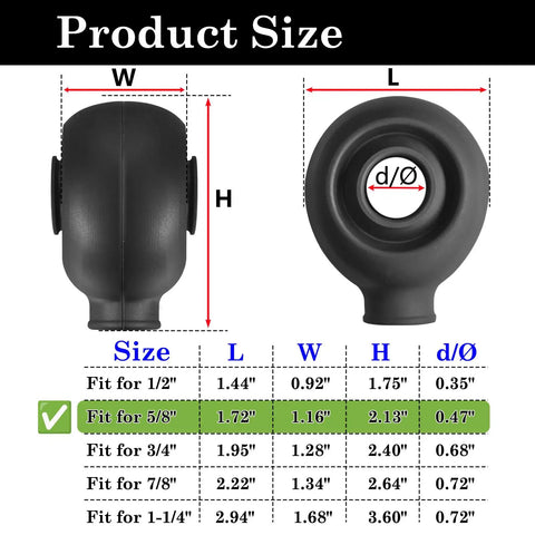 Beefed-Up Heavy Duty Five Eighth Inch Heim Joint Boots With High Temp Silicone Covers And Dust Seals For Off Road Suspension Systems, Rugged Rod End Protection Against Dirt Mud Sand, Heat Resistant And Anti Hardening, Four Pack sizing chart for 5/8 inch boot