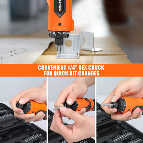 Cordless Screwdriver Kit With 8V Max Power 10Nm Torque 230 RPM 21 Plus 1 Clutch and quick bit changes feature