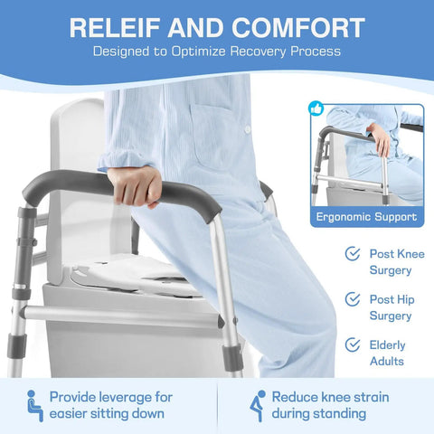 No Sweat Setup Heavy Duty Toilet Safety Rails And Medical Stand Assist For Seniors With Super Solid Bathroom Grab Bars And Totally Reliable Handrail Support Frame with ergonomic grip.