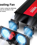 Cooling fan on 3000 Watt Power Inverter Converts 12V DC To 110V AC Delivering 6000W Peak Juice, ensures air circulation for stability.