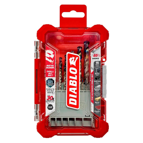 Demon Metal Drill Bit Set For Mild Hardened And Stainless Steel 15 Piece Versatile Drill Bit Kit in red plastic case