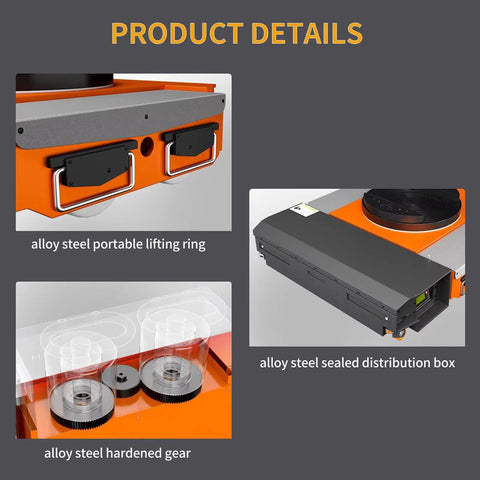 Heavy Duty Powerhouse 60 Ton Electric Machine Moving Skates Featuring Industrial Remote Control detailed view of alloy steel lifting ring and gears