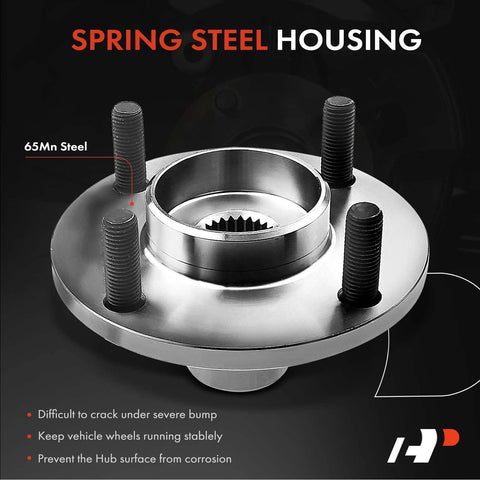 Front Wheel Bearing And Hub Assembly For Ford Focus 2000 To 2011 With 5-Lug, Side View, 65Mn Steel Construction, Bolt-On Ready