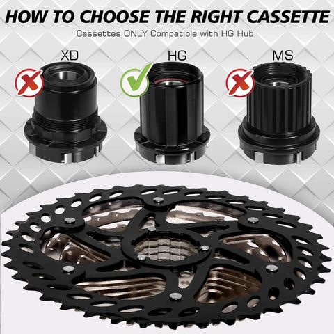 Ultra Light 8 9 10 11 12 Speed Bike Cassette for Mountain Road XC DH AM with 11 to 52T range, shows HG compatibility