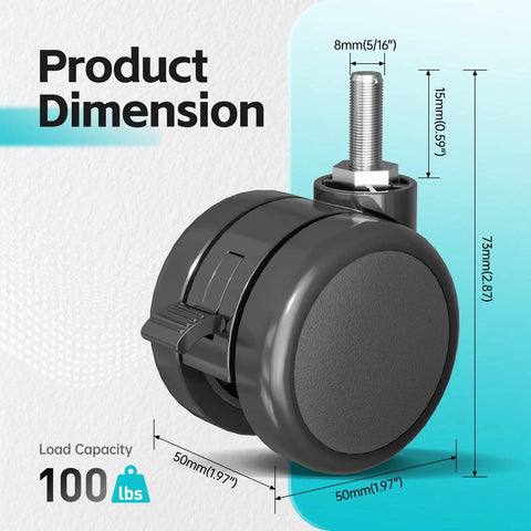 Top Shelf Standing Desk Casters With Lockable M8 Stem Rollers Built For Heavy Loads Roll Effortless On Any Office Setup dimensions and load capacity details