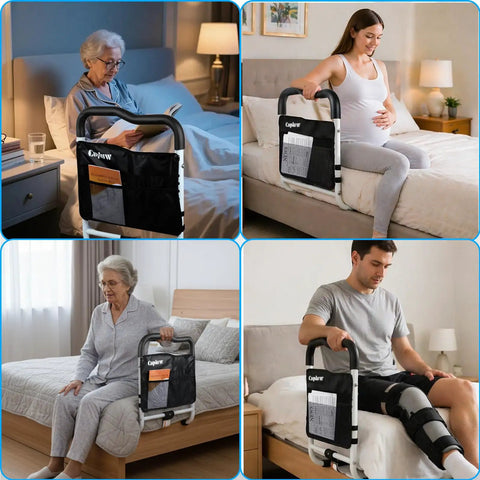 Extra Wide 16 Inch Bed Rail For Seniors, 350 Lb Capacity, 16 CFR Part 1270 Safety Certified, Adjustable Bed Cane in use