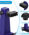 Close-up of Adjustable PCB Holder With 360 Degree Rotation For Circuit Board Soldering And Desoldering Repair, Blue, showing clamps and base