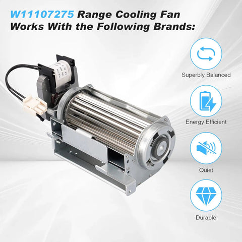Cooling Fan Replacement For Range Oven Control Panel W11107275, metal fan fits JennAir KitchenAid, energy-efficient design