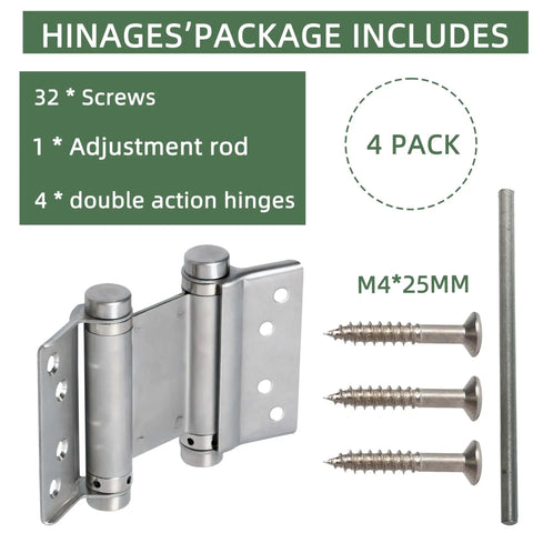 Four Pack Double Action Spring Hinges For Self Closing Doors 3 Inch Stainless Steel 201 Includes Pins And Screws Package