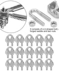 Heavy Duty 15 Pack 304 Stainless Steel Wire Rope Clips 1 Sixteenth Inch U Bolt Cable Clamp Fasteners showing components and set.