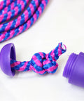 Close-up of purple and pink Adjustable Colorful Jump Rope 3 Pack for Kids and Teens, durable nylon rope with plastic handles.