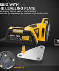 Square Laser Level for Floors and Tile Projection 30 Ft Red Beam with 90 Degree Layout Guide showing leveling plate and magnets