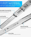 Detailed view of Heavy Duty 10 Inch Full Extension Drawer Slides Made From 304 Stainless Steel, highlighting rail connections.