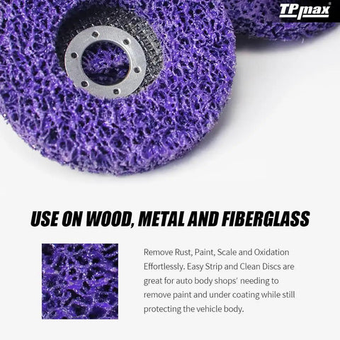 4.5 Inch Stripping Discs For Angle Grinders With 7/8 Inch Arbor Purple Rust Remover Wheel close-up showing texture