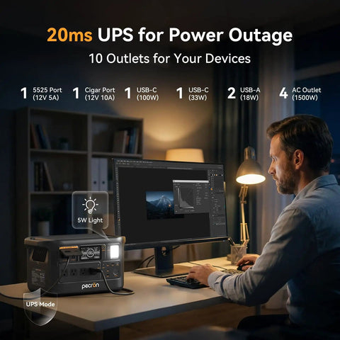 Person using a computer powered by Your All In One Portable Power Station With 960Wh LiFePO4 Battery And 1500W Pure Sine Wave Output.
