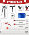 Heavy Duty Airless Paint Sprayer Gun Kit With 3600 PSI And A 50 Foot High Pressure Hose product size chart with dimensions.