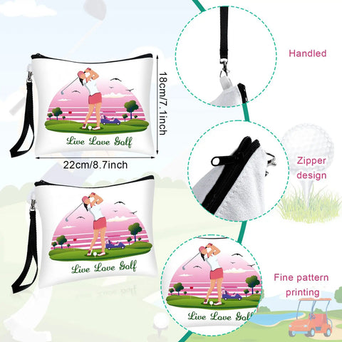 Close-up of 9 Piece Golf Gift Cosmetic Bags Set For Women with golfer design, showing handle, zipper, and detailed printing.