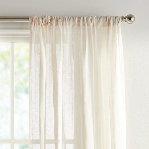 Pinstripe Sheer Curtain Panels Set, 50 x 84 Inches, Light Beige, Rod Pocket, Two Panel Window Treatments For Living Room And Bedroom, Soft Light Filtering, Modern Transitional Home Decor.