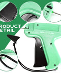 Green tagging gun from 2506 Piece Clothing Tag Gun Kit With 6 Steel Needles 2000 White Barbs And 500 Clothing Labels.