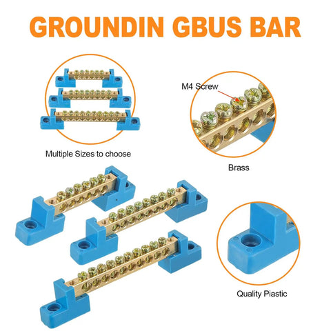 Grounding Bus Bar 10 Positions Brass Wire Screw Terminal Block For Marine Industrial Gear And Distribution Cabinets Pack Of Four